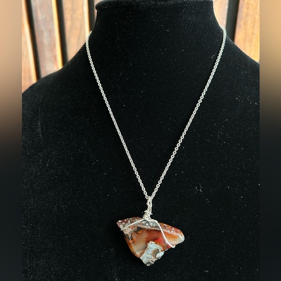 Wrapped polish fire agate pendant necklace, Granola Girl, Boho, Zen - Picture 3 of 4